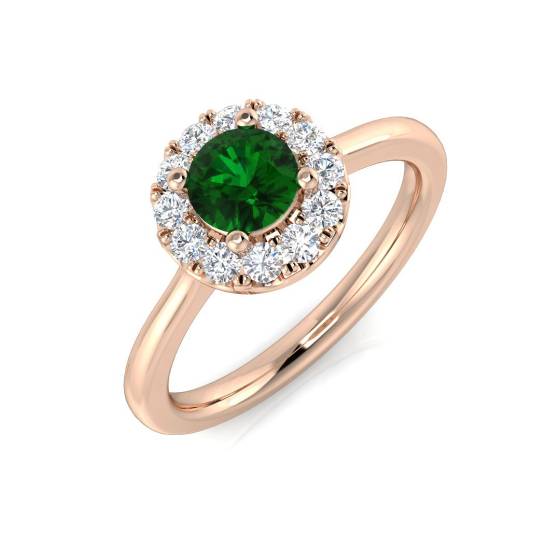 0.85ct Single Halo Emerald and Diamond Gemstone Ring