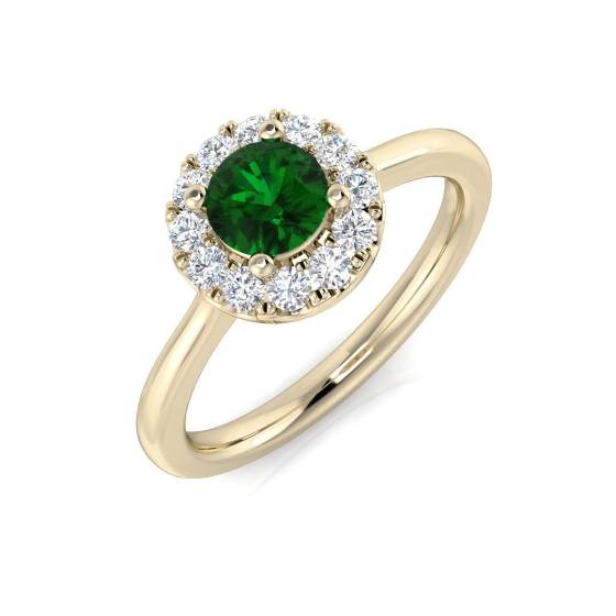 0.85ct Single Halo Emerald and Diamond Gemstone Ring