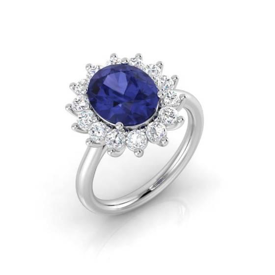 4.00ct Oval Tanzanite and Round Diamond Halo Ring