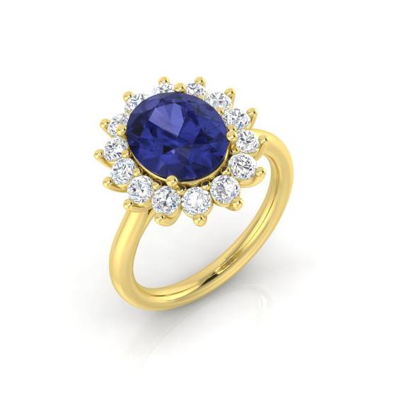 4.00ct Oval Tanzanite and Round Diamond Halo Ring