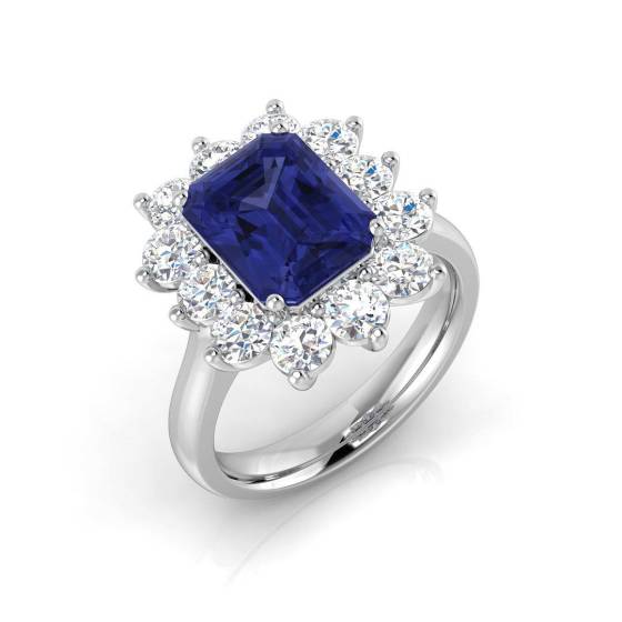 4.30ct Emerald Tanzanite and Round Diamond Halo Ring