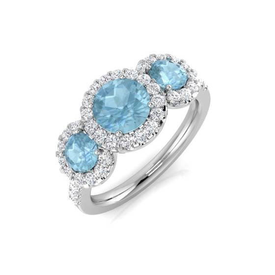 Round Aquamarine Gemstone Trilogy Ring