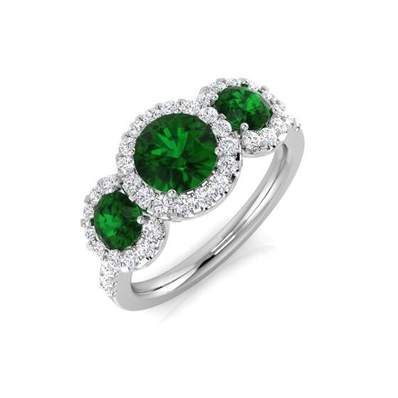 Round Emerlad Gemstone Trilogy Ring