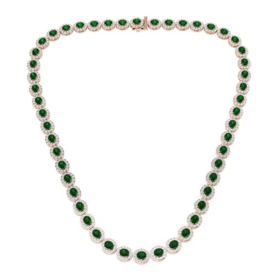 22.50ct VS/E-F Oval Emerald Gemstone and Round Diamond Designer Necklace