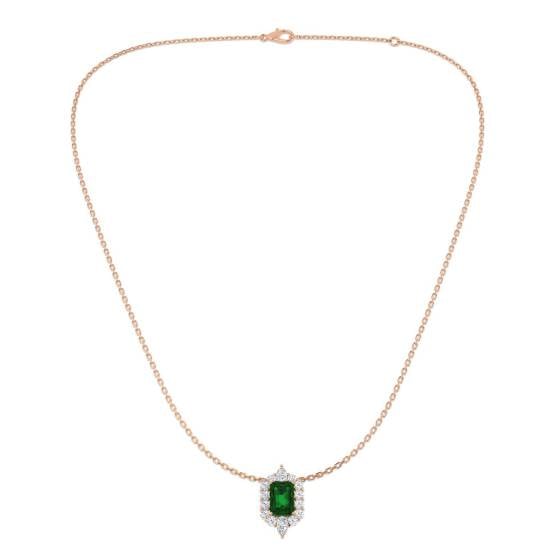 1.40ct VS/E-F Emerald Gemstone and Diamond Designer Necklace