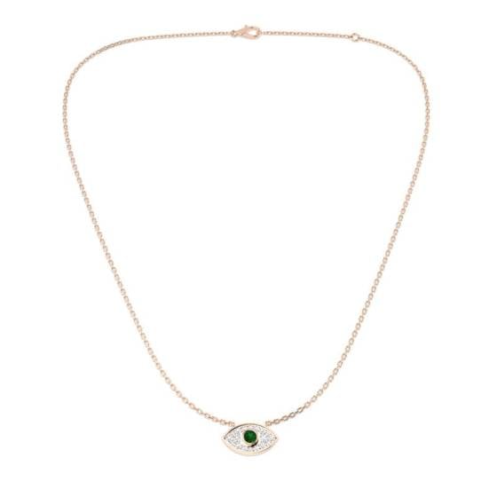 0.35ct VS/E-F Round Emerald Gemstone and Diamond Designer Necklace