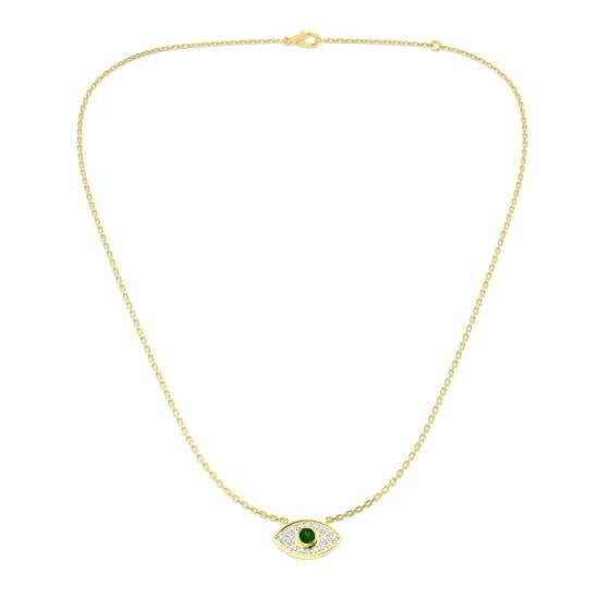 0.35ct VS/E-F Round Emerald Gemstone and Diamond Designer Necklace