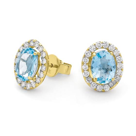 Oval Shaped Aquamarine and Diamond Cluster Earrings