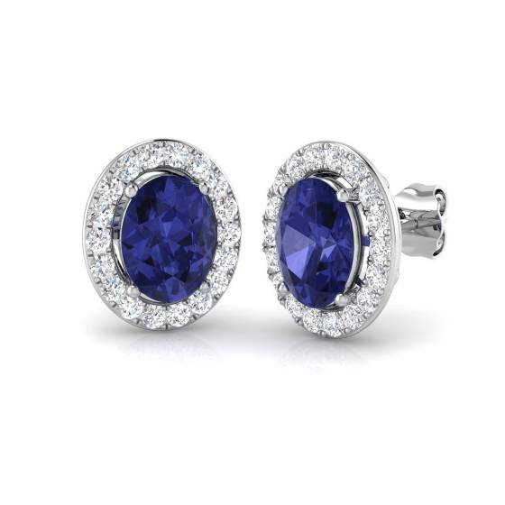 4.00ct Oval Tanzanite and Round Diamond Halo Earrings