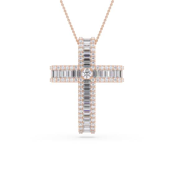 3.00ct Classic Round and Baguette Diamond Cross Pendant