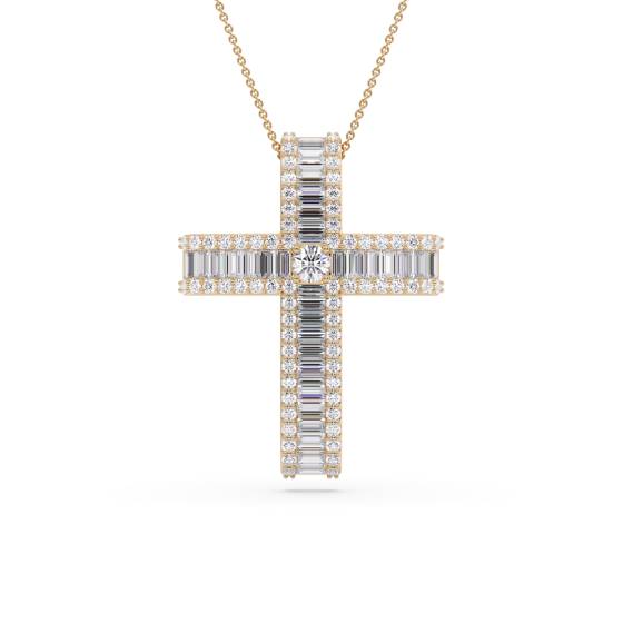 3.00ct Classic Round and Baguette Diamond Cross Pendant