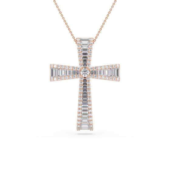 3.00ct Classic Round and Baguette Diamond Cross Pendant
