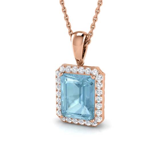 Emerald and Round Aquamarine Halo Pendant