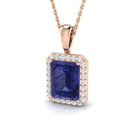 2.70ct VS/E-F Emerald Tanzanite and Round Diamond Pendant