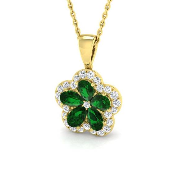 1.35ct VS/E-F Pear Emerald Gemstone and Diamond Halo Pendant