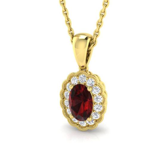 Oval and Round Diamond Garnet Pendant