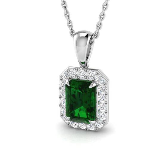 1.20ct VS/E-F Emerald Gemstone and Diamond Halo Pendant