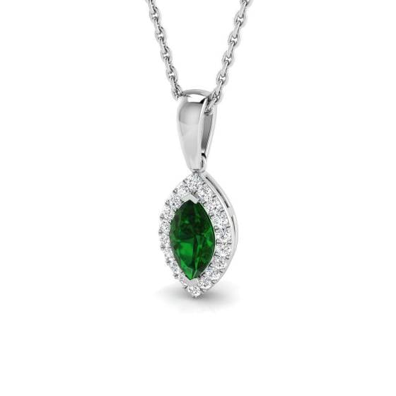0.35ct VS/E-F Marquise Emerald Gemstone and Round Diamond Halo Pendant