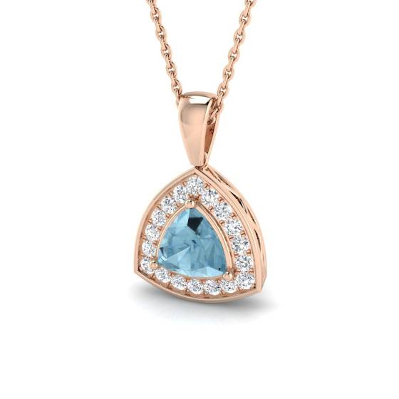 Trillion and Round Aquamarine Halo Pendant