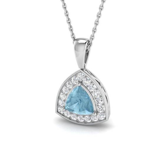 Trillion and Round Aquamarine Halo Pendant