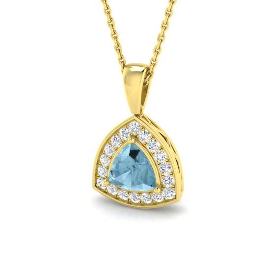 Trillion and Round Aquamarine Halo Pendant