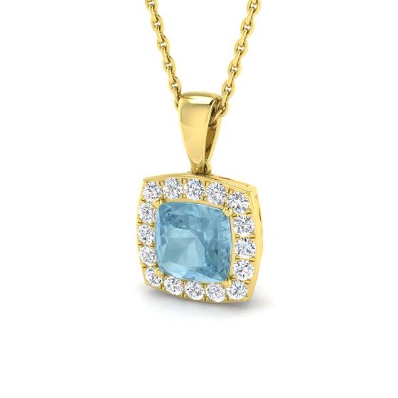 Cushion and Round Aquamarine Halo Pendant