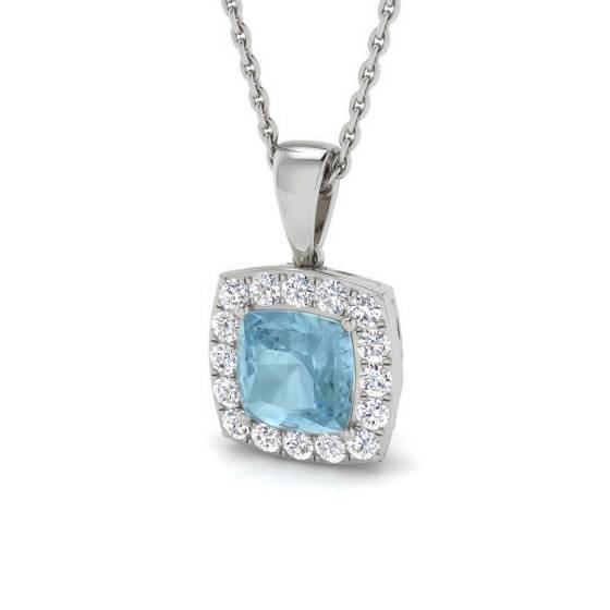 Cushion and Round Aquamarine Halo Pendant