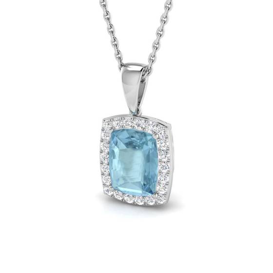 Cushion and Round Aquamarine Halo Pendant