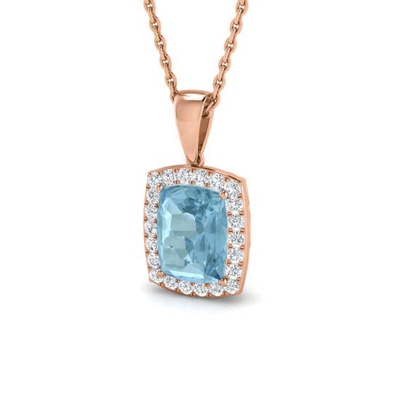 Cushion and Round Aquamarine Halo Pendant