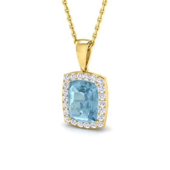 Cushion and Round Aquamarine Halo Pendant