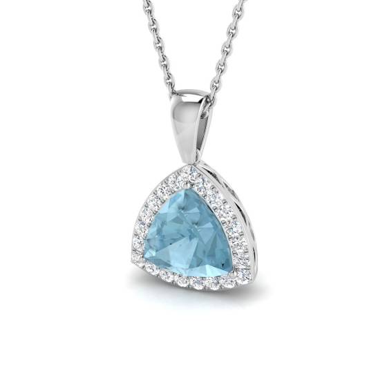 Trillion and Round Aquamarine Halo Pendant