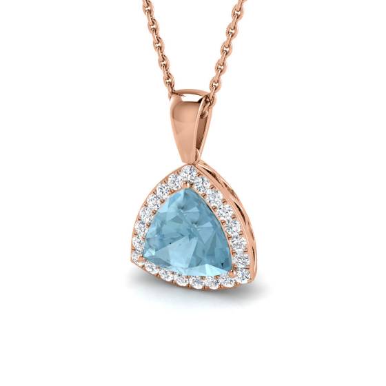 Trillion and Round Aquamarine Halo Pendant