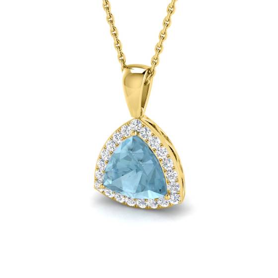 Trillion and Round Aquamarine Halo Pendant