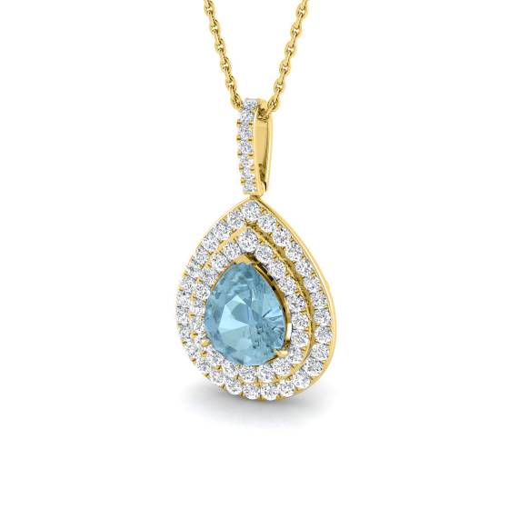 Pear and Round Aquamarine Halo Pendant