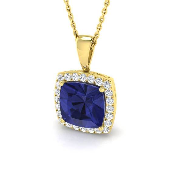 3.65ct VS/E-F Cushion Tanzanite and Round Diamond Halo Pendant