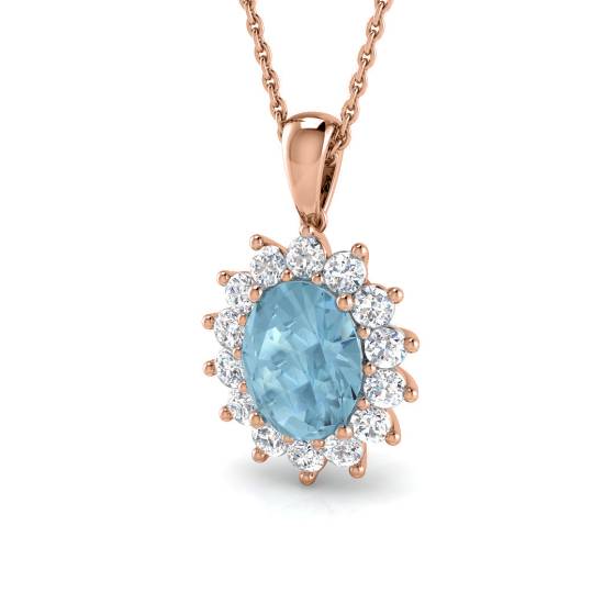Oval and Round Aquamarine Halo Pendant