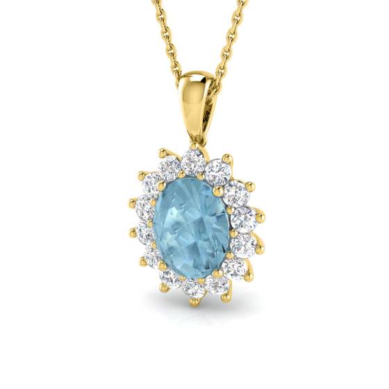 Oval and Round Aquamarine Halo Pendant
