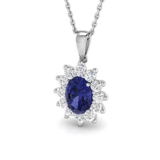 1.25ct VS/E-F Oval Tanzanite and Round Diamond Pendant
