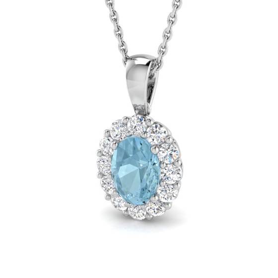 Oval and Round Aquamarine Halo Pendant