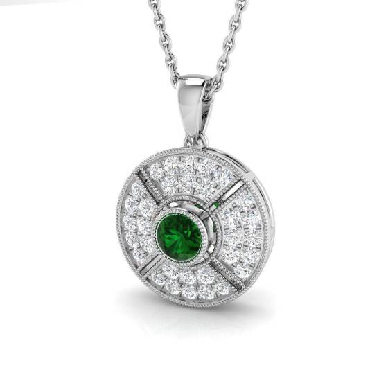 0.50ct VS/E-F Round Emerald Gemstone and Diamond Designer Pendant
