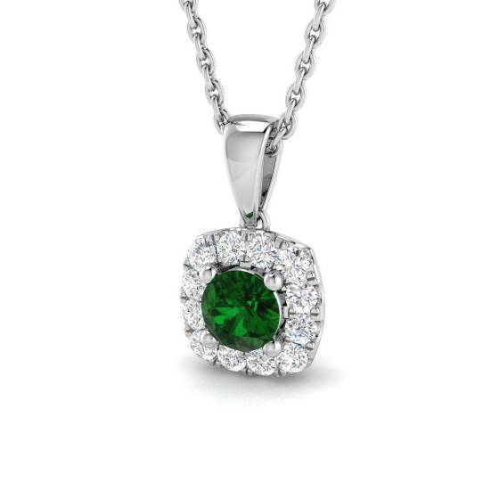0.55ct VS/E-F Round Emerald Gemstone and Diamond Halo Pendant