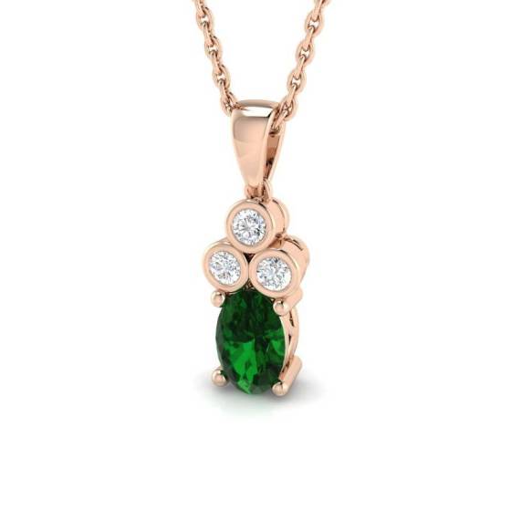 0.60ct VS/E-F Oval Emerald Gemstone and Round Diamond Designer Pendant