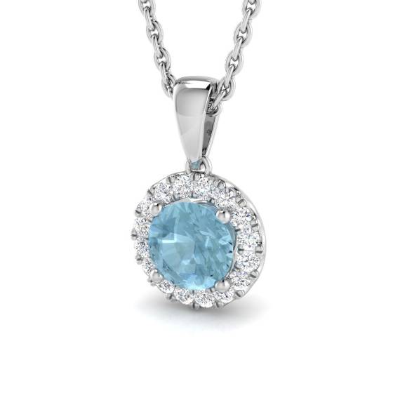 Round Aquamarine Halo Pendant