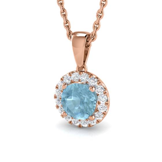 Round Aquamarine Halo Pendant