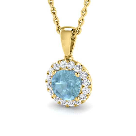 Round Aquamarine Halo Pendant