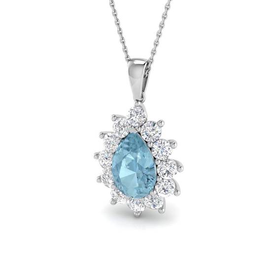 Pear and Round Aquamarine Halo Pendant