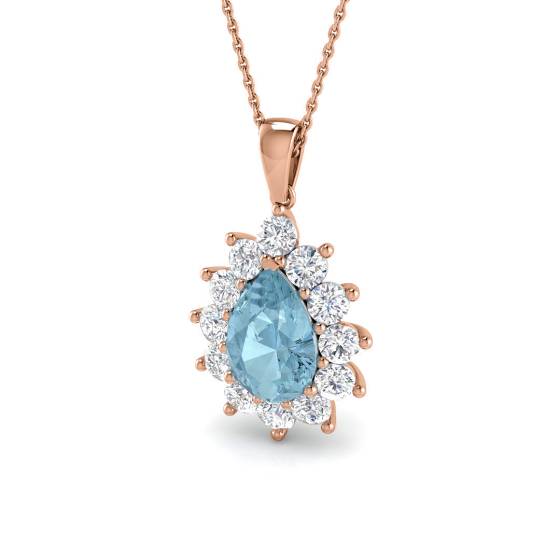 Pear and Round Aquamarine Halo Pendant
