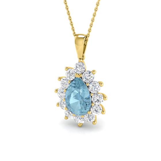 Pear and Round Aquamarine Halo Pendant