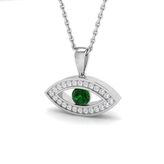 0.25ct VS/E-F Round Emerald Gemstone and Diamond Designer Pendant