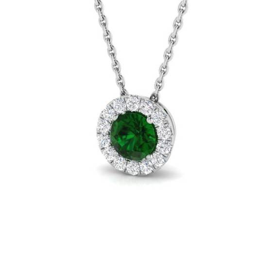 0.60ct VS/E-F Round Emerald Gemstone and Diamond Halo Pendant